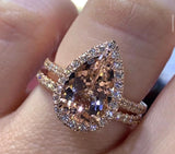 Halo Pear Morganite Engagement Ring
