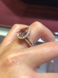 14K Gold Diamond Halo with 2.50 Carats Pear Morganite Engagement Ring