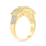 14K Gold Three Natural Diamond Cluster Engagement Ring