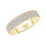 14K Gold Diamond 3 Row Baguette And Round Band Elsa Band