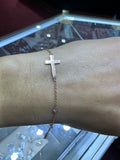14K Gold Bezel Diamond By the Yard Bracelet with Cross
